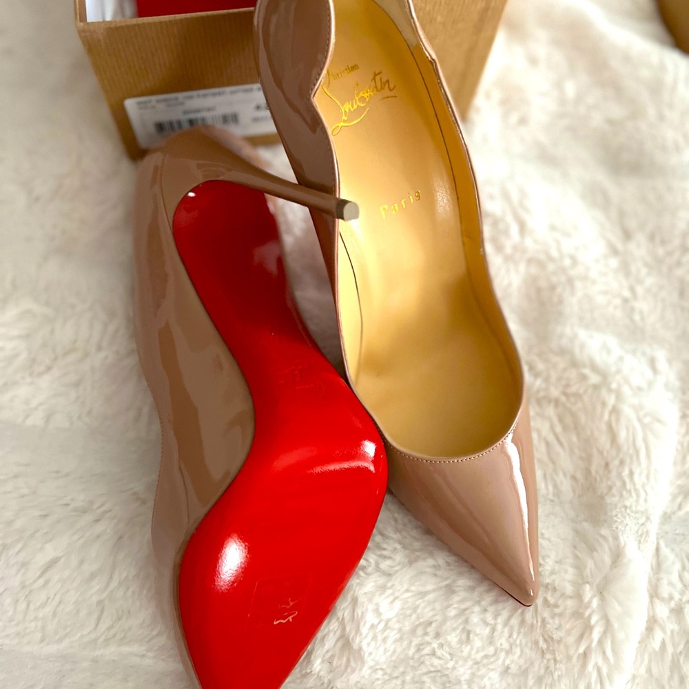 Christian Louboutin Nude Patent Leather Pumps with Signature Red Soles